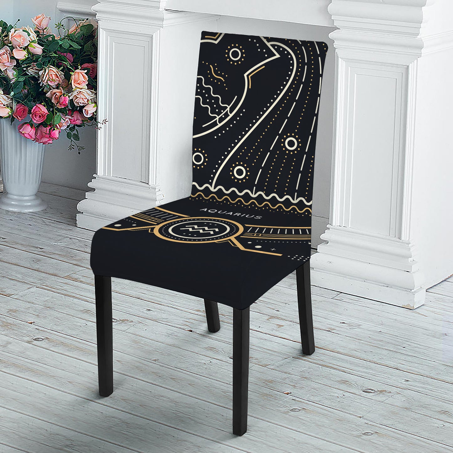 Vintage Aquarius Zodiac Sign Print Dining Chair Slipcover