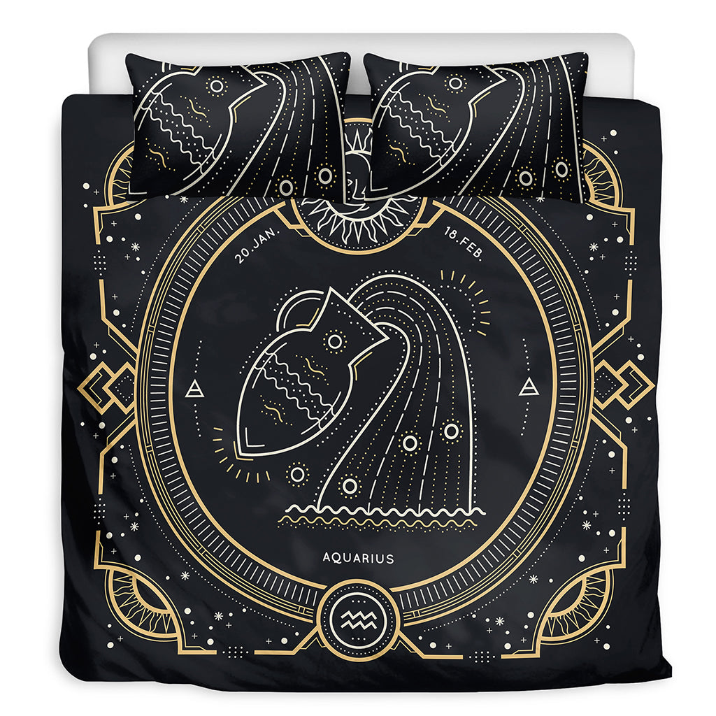Vintage Aquarius Zodiac Sign Print Duvet Cover Bedding Set