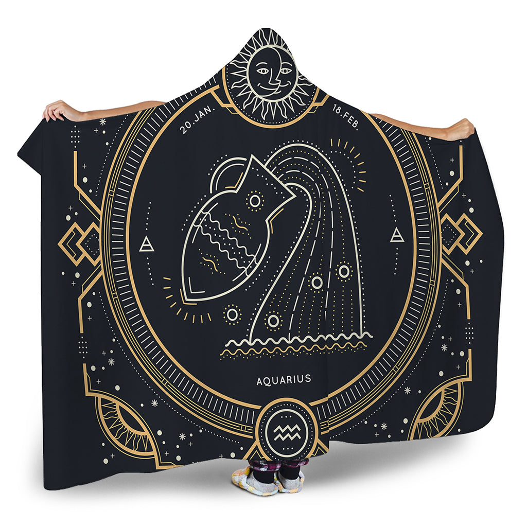 Vintage Aquarius Zodiac Sign Print Hooded Blanket