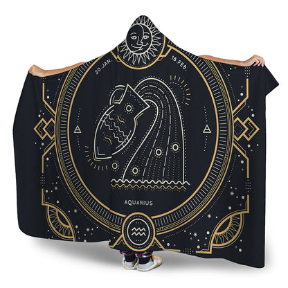 Vintage Aquarius Zodiac Sign Print Hooded Blanket