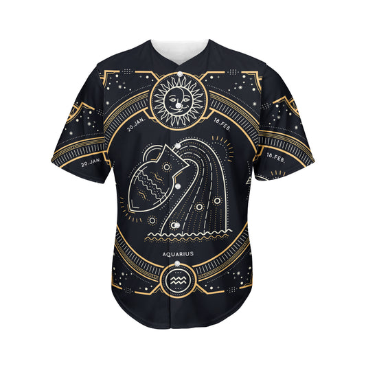 Vintage Aquarius Zodiac Sign Print Men's Baseball Jersey