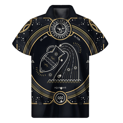 Vintage Aquarius Zodiac Sign Print Men's Short Sleeve Shirt
