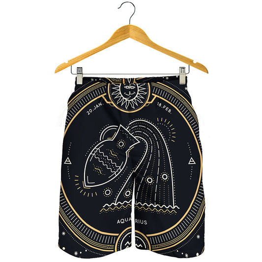 Vintage Aquarius Zodiac Sign Print Men's Shorts