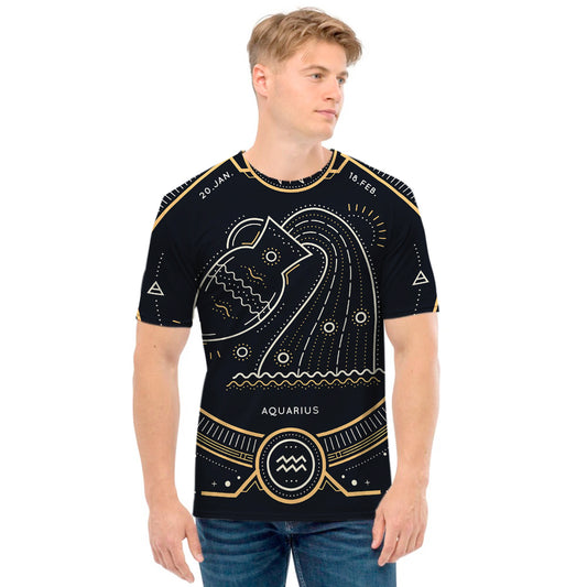 Vintage Aquarius Zodiac Sign Print Men's T-Shirt