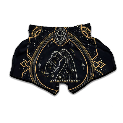 Vintage Aquarius Zodiac Sign Print Muay Thai Boxing Shorts