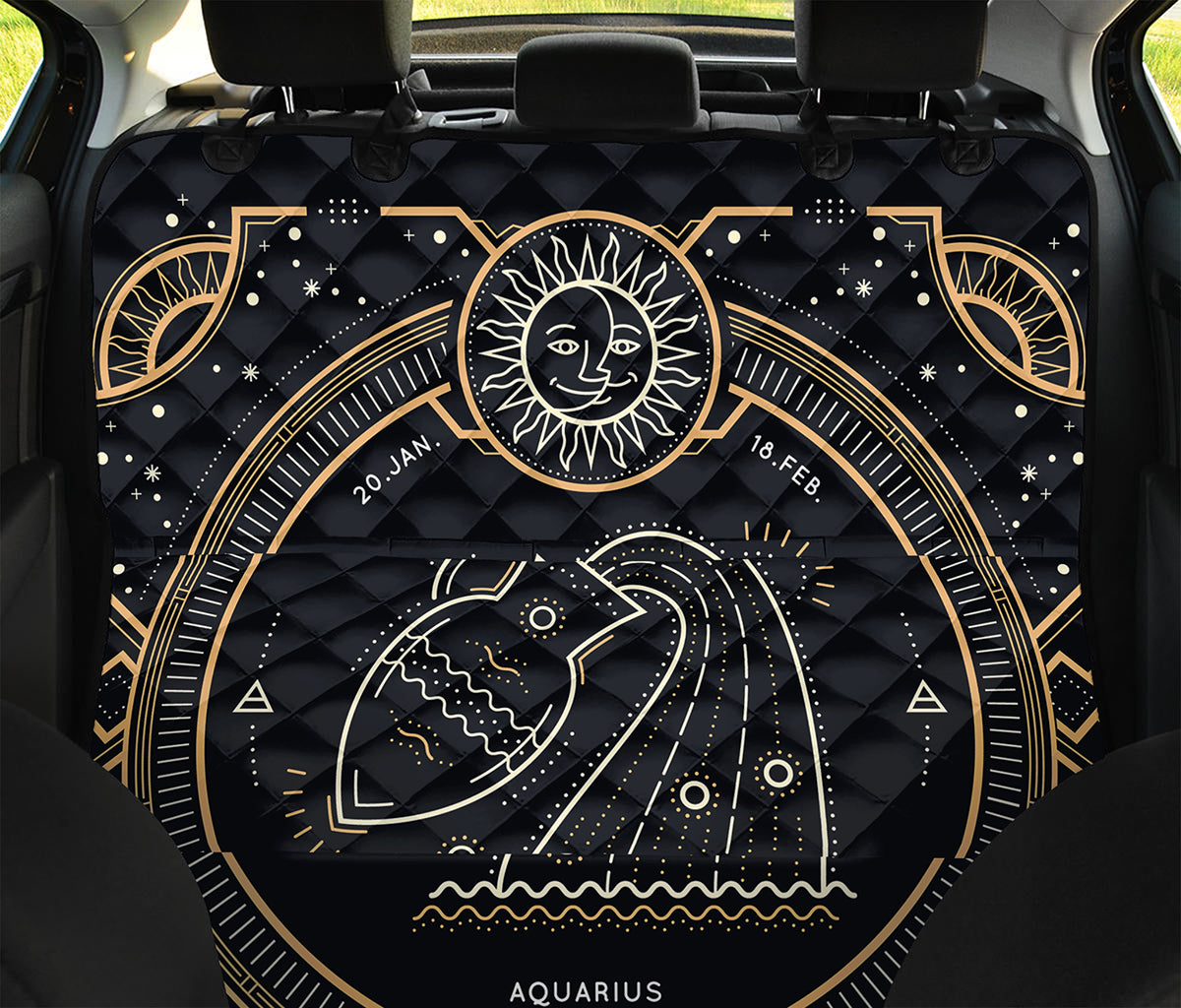 Vintage Aquarius Zodiac Sign Print Pet Car Back Seat Cover