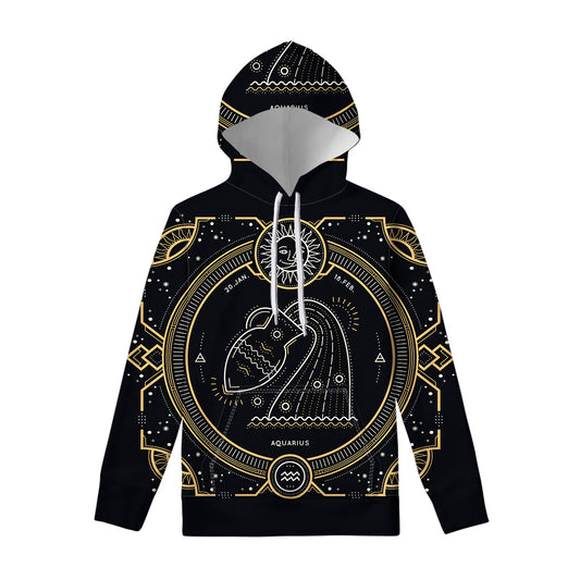 Vintage Aquarius Zodiac Sign Print Pullover Hoodie