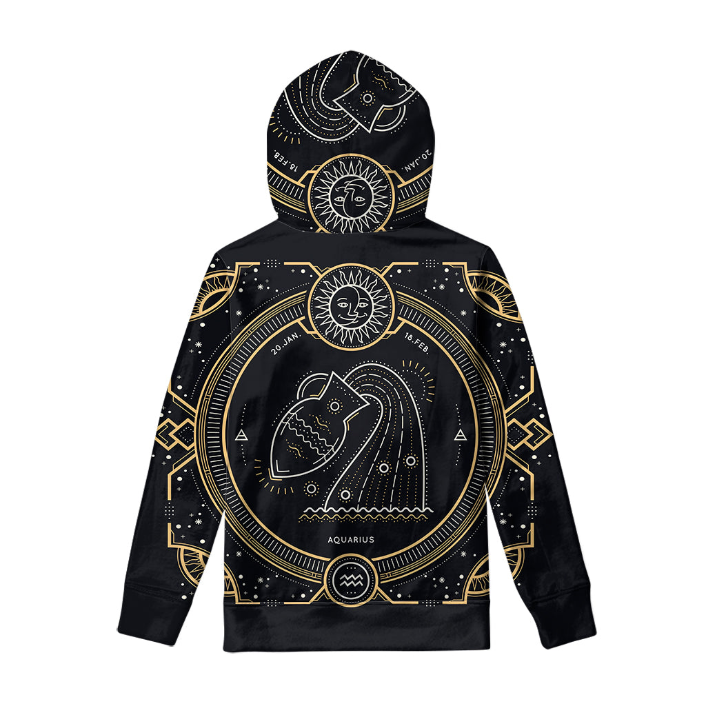 Vintage Aquarius Zodiac Sign Print Pullover Hoodie