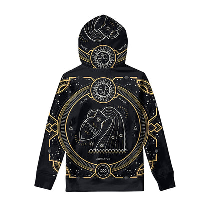 Vintage Aquarius Zodiac Sign Print Pullover Hoodie