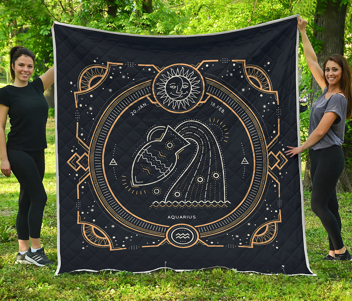 Vintage Aquarius Zodiac Sign Print Quilt