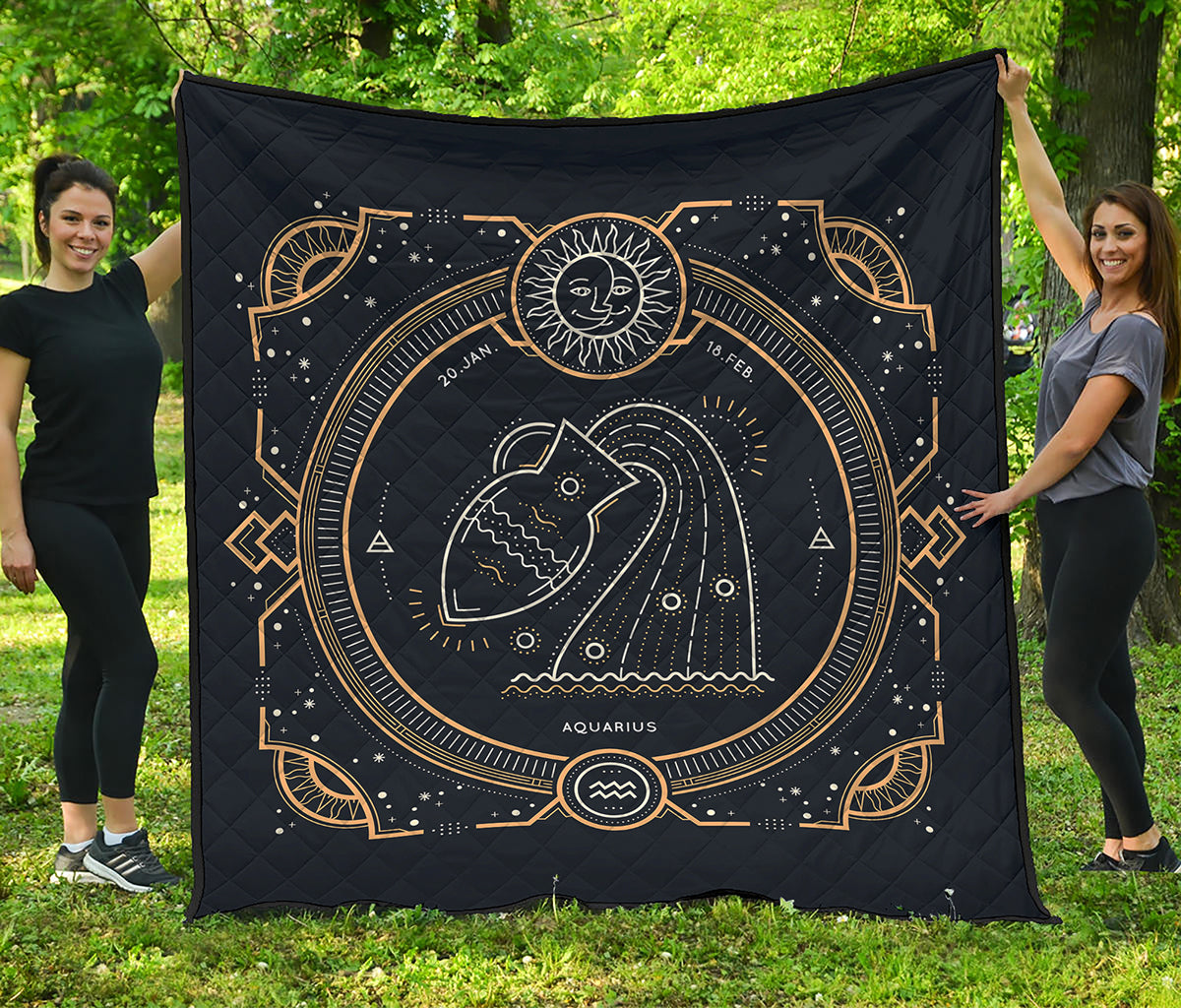 Vintage Aquarius Zodiac Sign Print Quilt