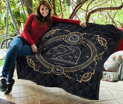 Vintage Aquarius Zodiac Sign Print Quilt