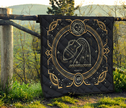 Vintage Aquarius Zodiac Sign Print Quilt