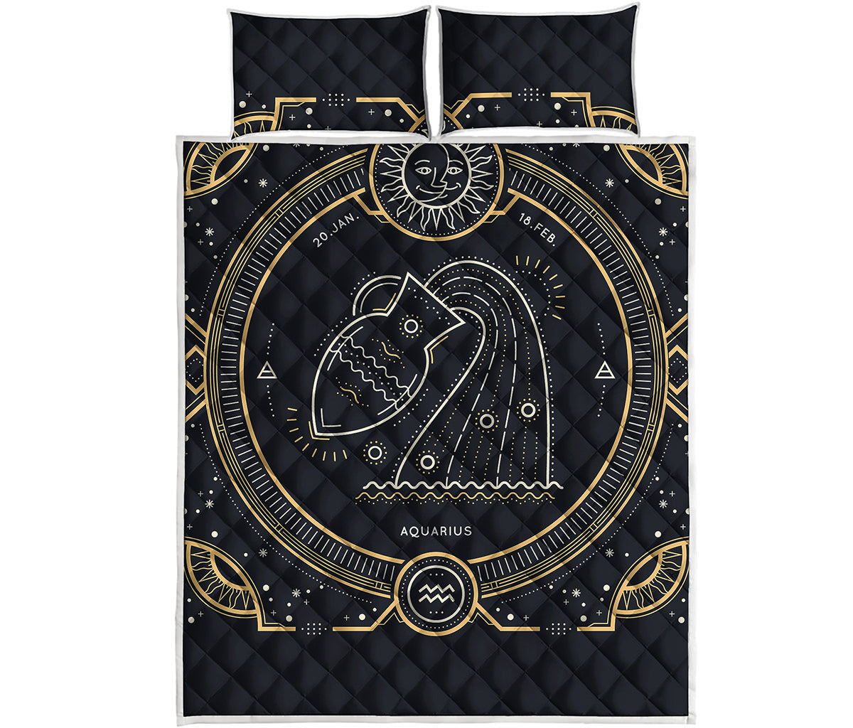 Vintage Aquarius Zodiac Sign Print Quilt Bed Set