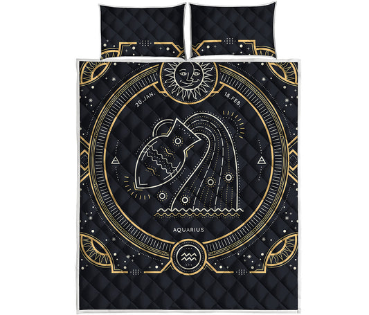 Vintage Aquarius Zodiac Sign Print Quilt Bed Set