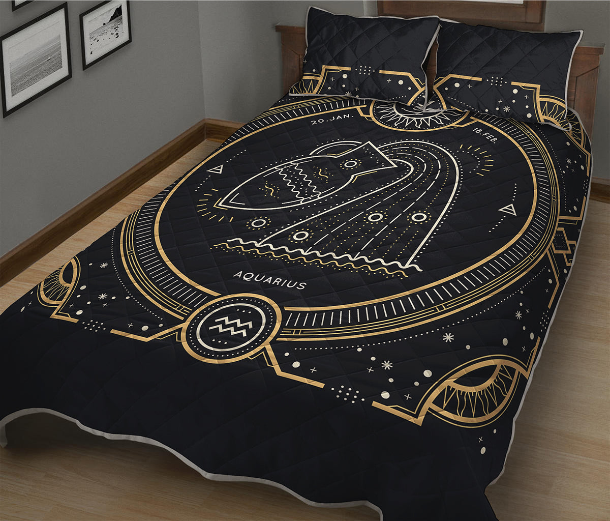 Vintage Aquarius Zodiac Sign Print Quilt Bed Set