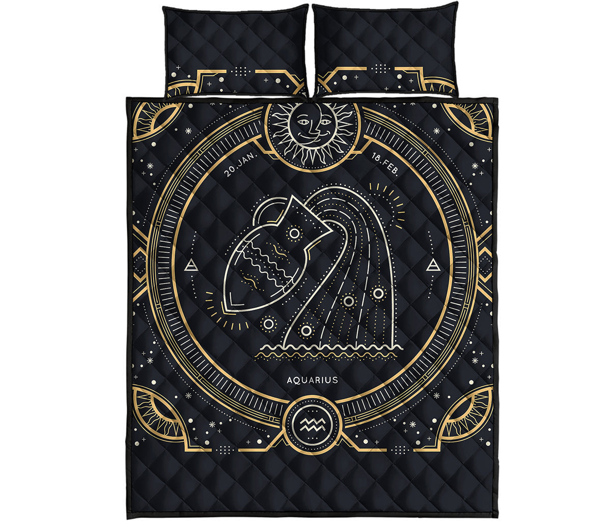 Vintage Aquarius Zodiac Sign Print Quilt Bed Set