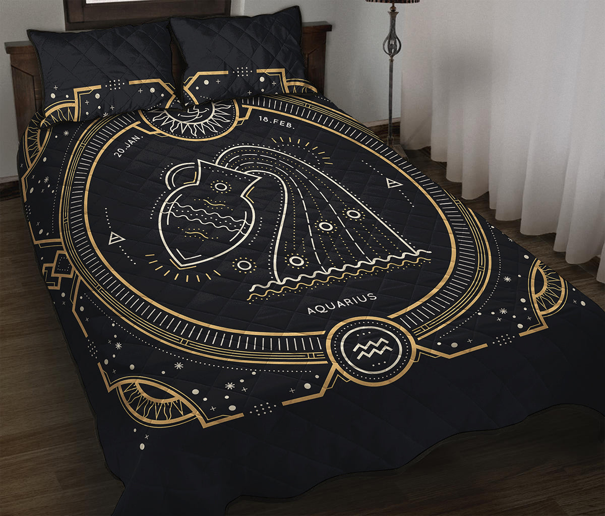 Vintage Aquarius Zodiac Sign Print Quilt Bed Set