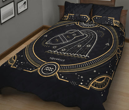 Vintage Aquarius Zodiac Sign Print Quilt Bed Set