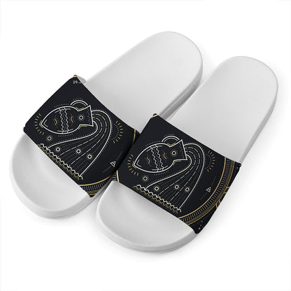 Vintage Aquarius Zodiac Sign Print White Slide Sandals