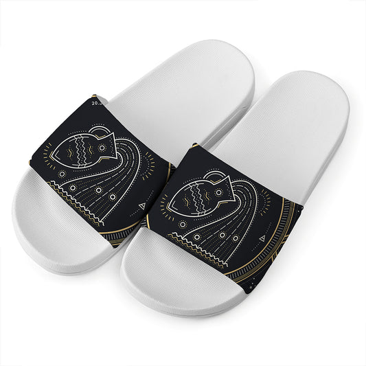 Vintage Aquarius Zodiac Sign Print White Slide Sandals