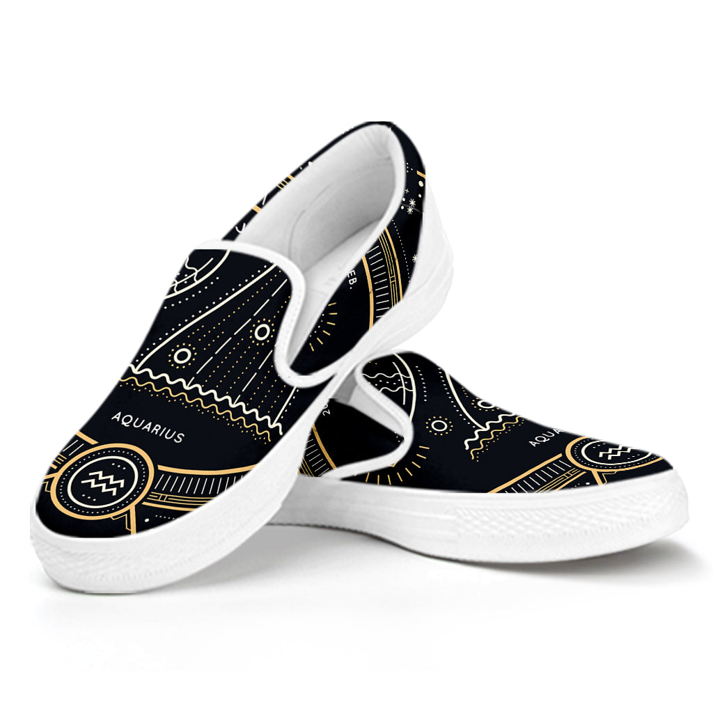 Vintage Aquarius Zodiac Sign Print White Slip On Shoes