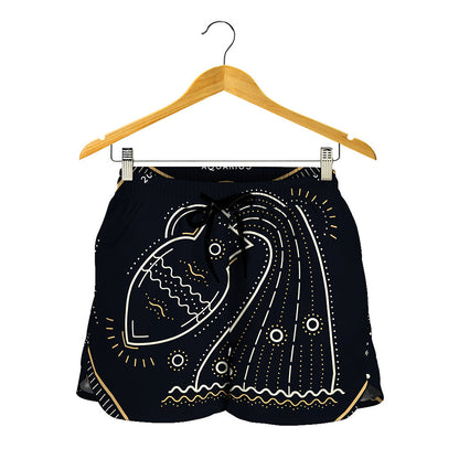 Vintage Aquarius Zodiac Sign Print Women's Shorts