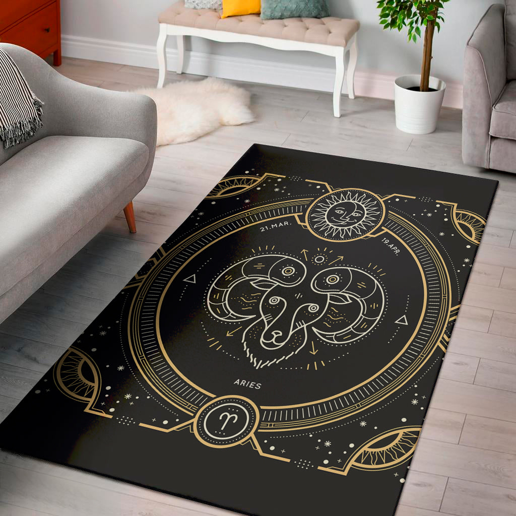 Vintage Aries Zodiac Sign Print Area Rug