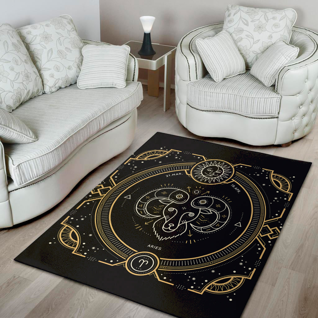 Vintage Aries Zodiac Sign Print Area Rug