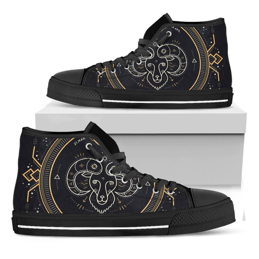 Vintage Aries Zodiac Sign Print Black High Top Shoes