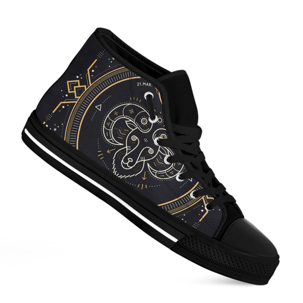 Vintage Aries Zodiac Sign Print Black High Top Shoes