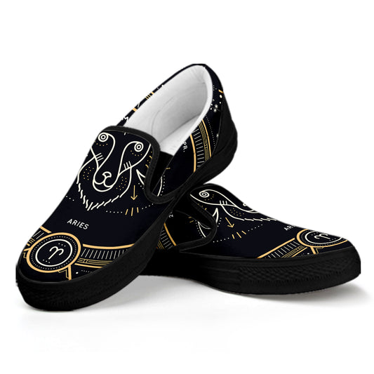 Vintage Aries Zodiac Sign Print Black Slip On Shoes