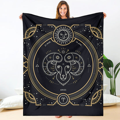 Vintage Aries Zodiac Sign Print Blanket