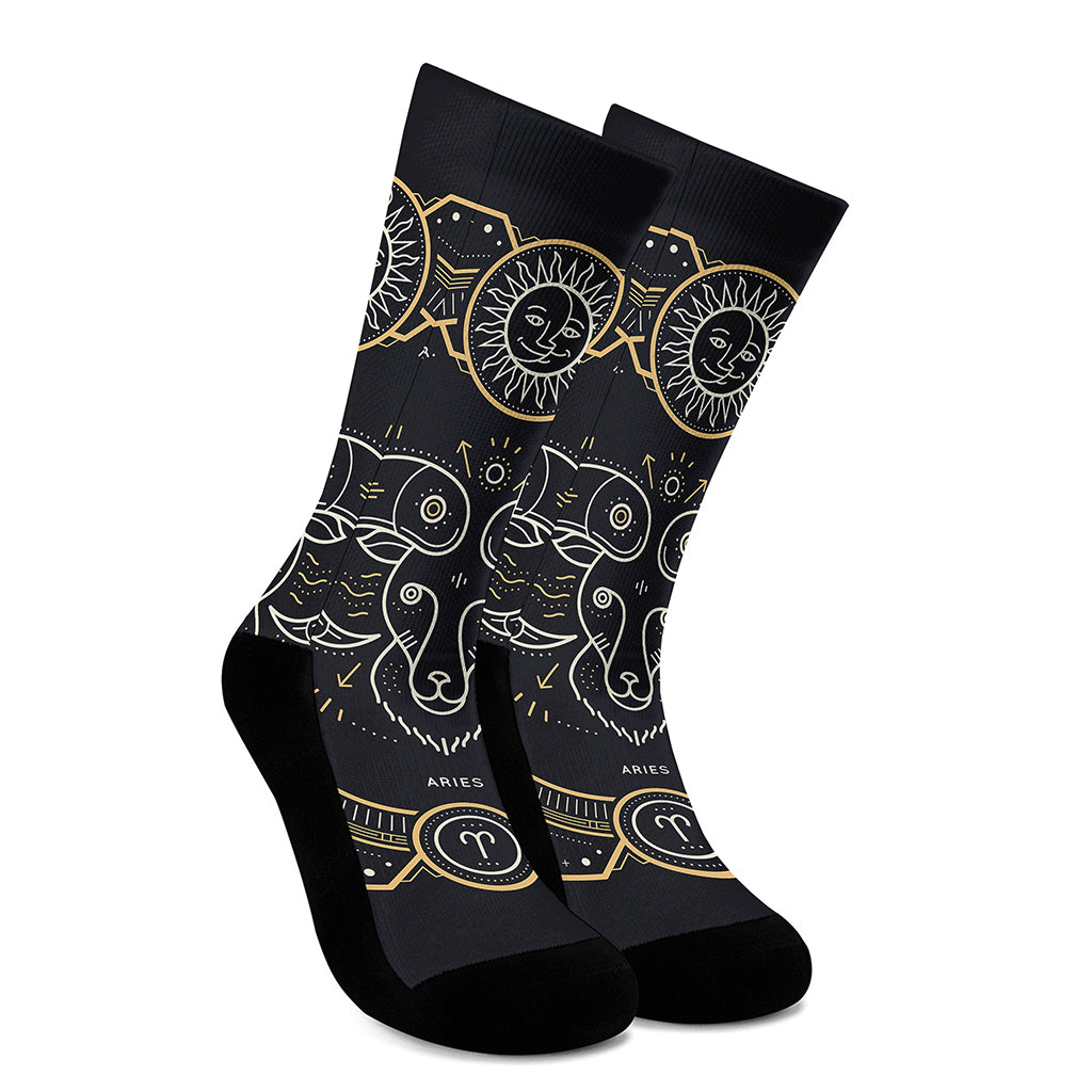 Vintage Aries Zodiac Sign Print Crew Socks