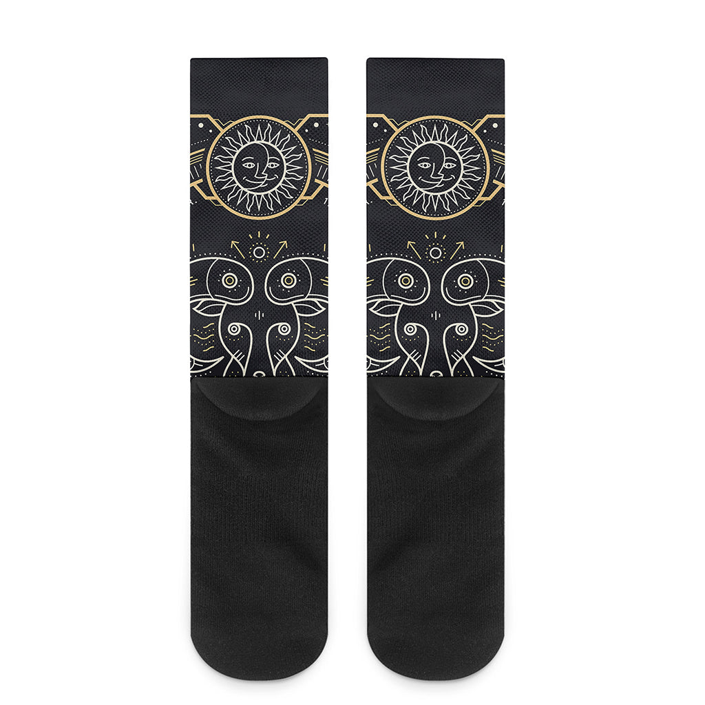 Vintage Aries Zodiac Sign Print Crew Socks