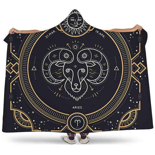 Vintage Aries Zodiac Sign Print Hooded Blanket