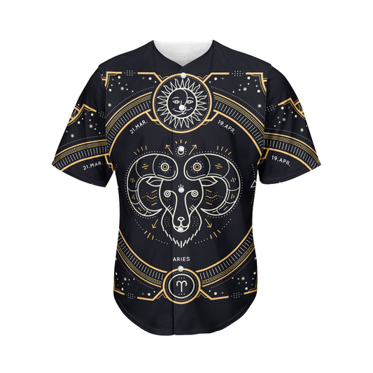 Vintage Aries Zodiac Sign Print Men's Baseball Jersey