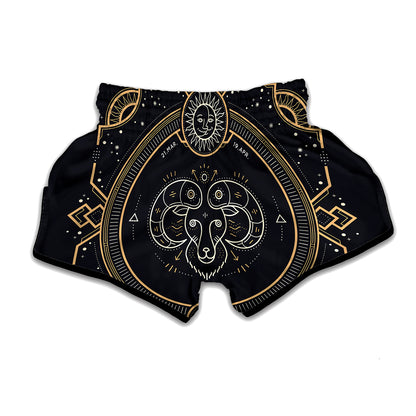 Vintage Aries Zodiac Sign Print Muay Thai Boxing Shorts
