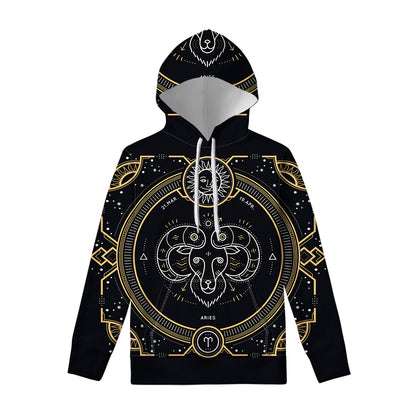 Vintage Aries Zodiac Sign Print Pullover Hoodie