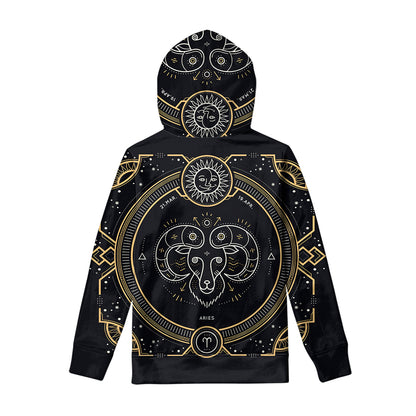 Vintage Aries Zodiac Sign Print Pullover Hoodie