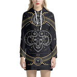 Vintage Aries Zodiac Sign Print Pullover Hoodie Dress