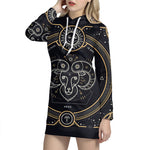 Vintage Aries Zodiac Sign Print Pullover Hoodie Dress