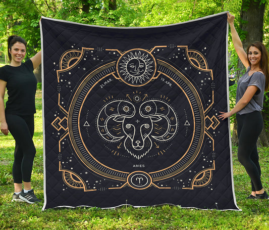 Vintage Aries Zodiac Sign Print Quilt