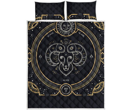 Vintage Aries Zodiac Sign Print Quilt Bed Set