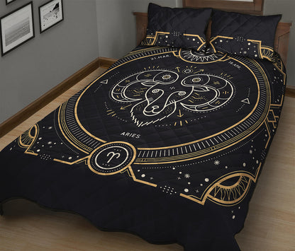 Vintage Aries Zodiac Sign Print Quilt Bed Set