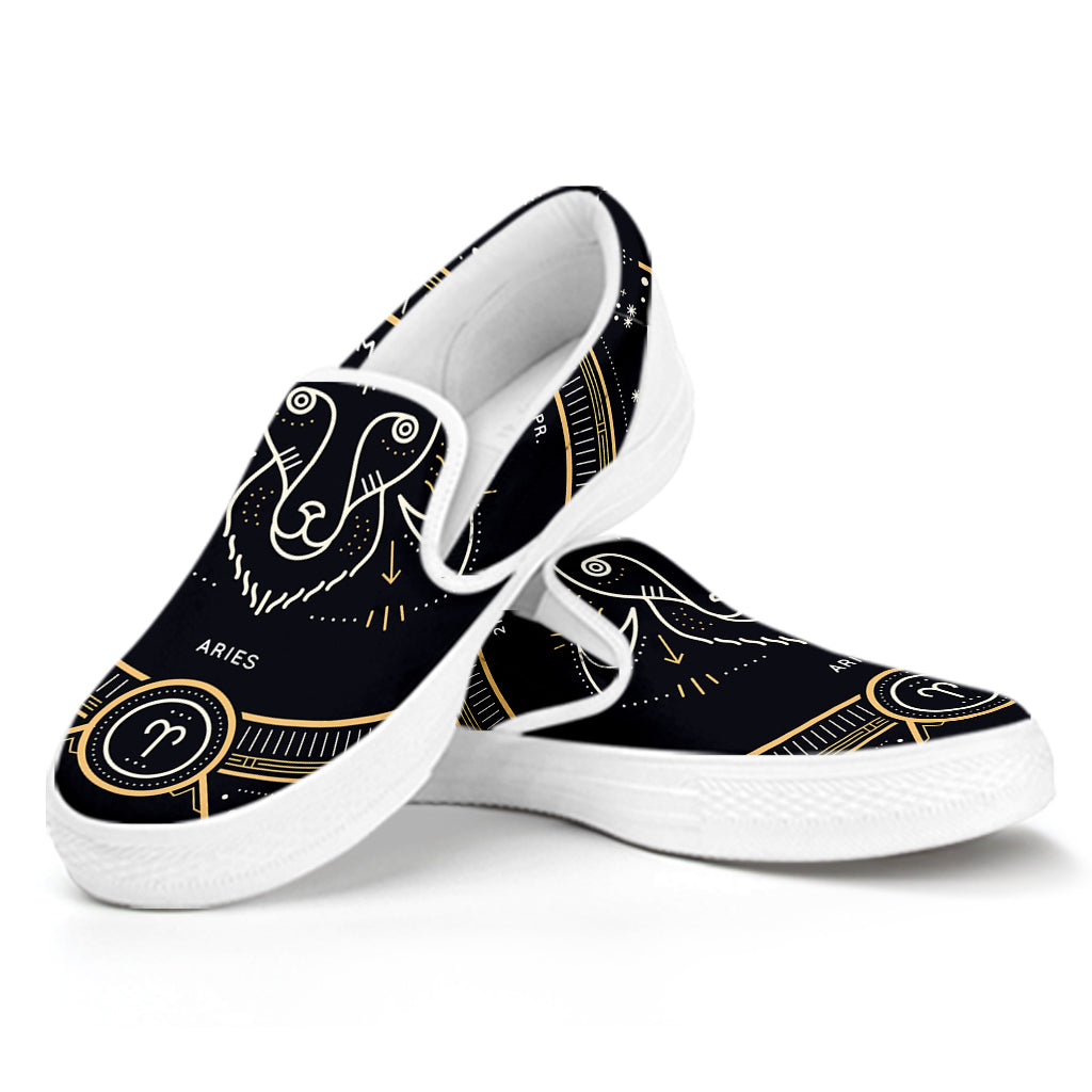 Vintage Aries Zodiac Sign Print White Slip On Shoes