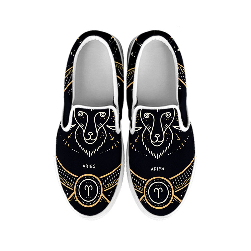 Vintage Aries Zodiac Sign Print White Slip On Shoes