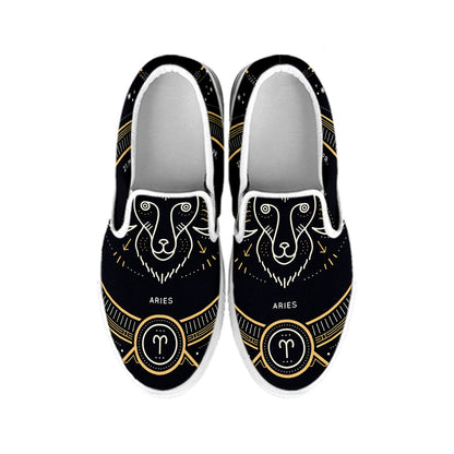 Vintage Aries Zodiac Sign Print White Slip On Shoes