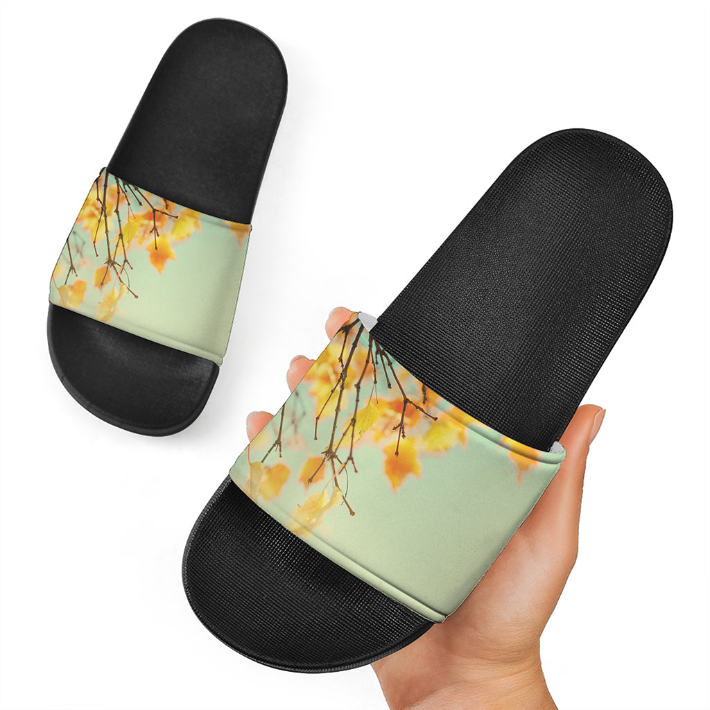 Vintage Autumn Print Black Slide Sandals