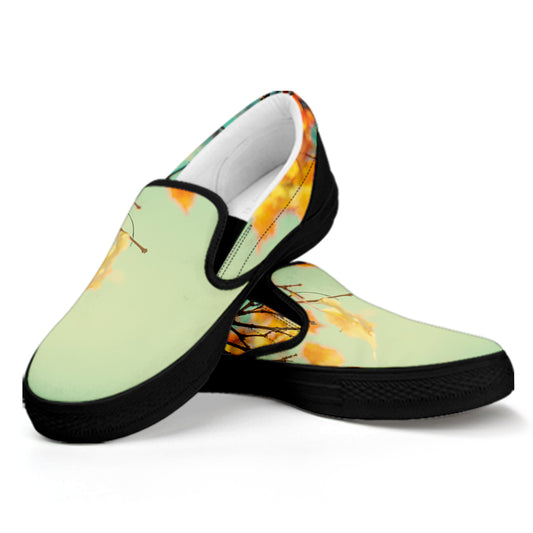 Vintage Autumn Print Black Slip On Shoes